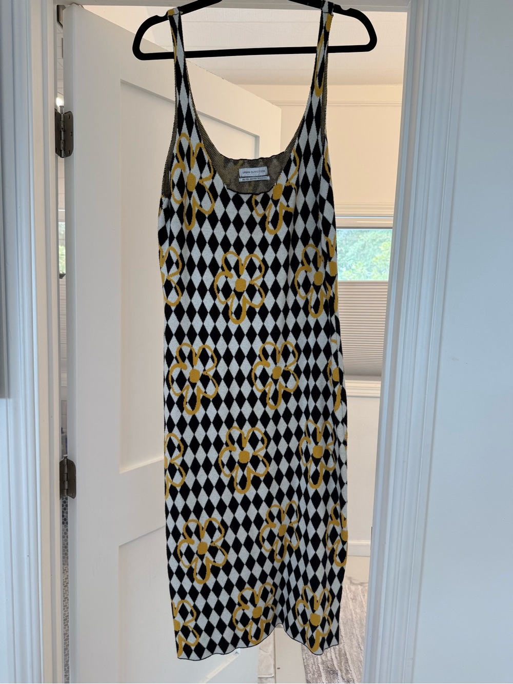Urban Outfitters Black White Yellow Geometric Floral Knit Midi Dress